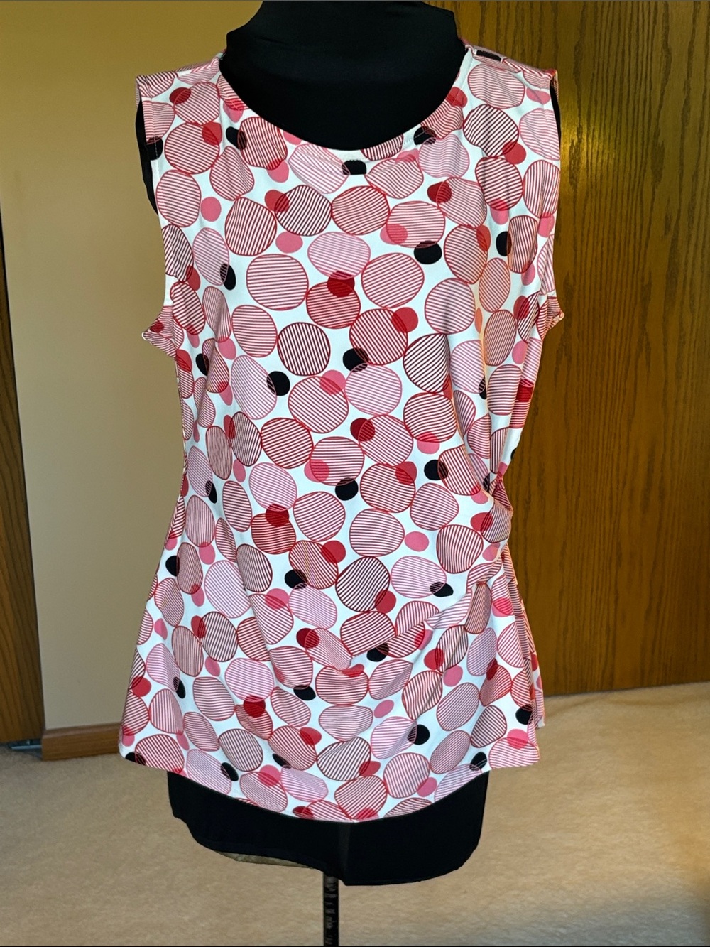 Anne Klein Pink and Red Polka Dot Sleeveless Shell Top